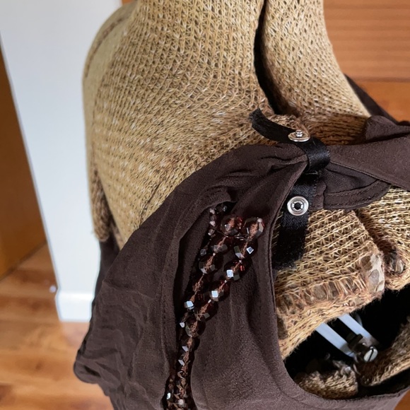 Brown Chiffon Gatsby Dress With Draping Beads | SM - Picture 9 of 16